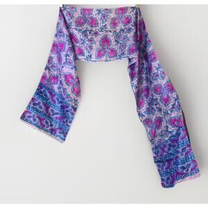VTG Fancy Brand India 100% Silk Scarf 69x10 Long Block Floral Pink Blue Lavender